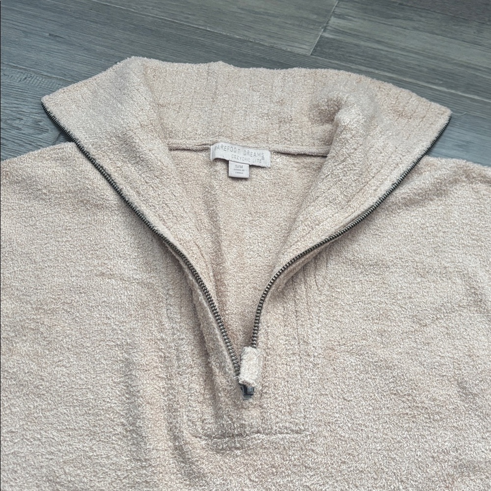 Barefoot Dreams | Cozy Chic Lite Half Zip Poncho Soft Camel Chenille Sweater S/M - Picture 11 of 16